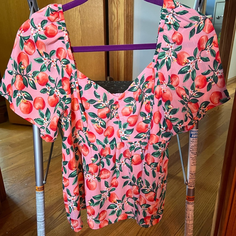 Draper James Pink Ruffled Fitted Blouse with fruit